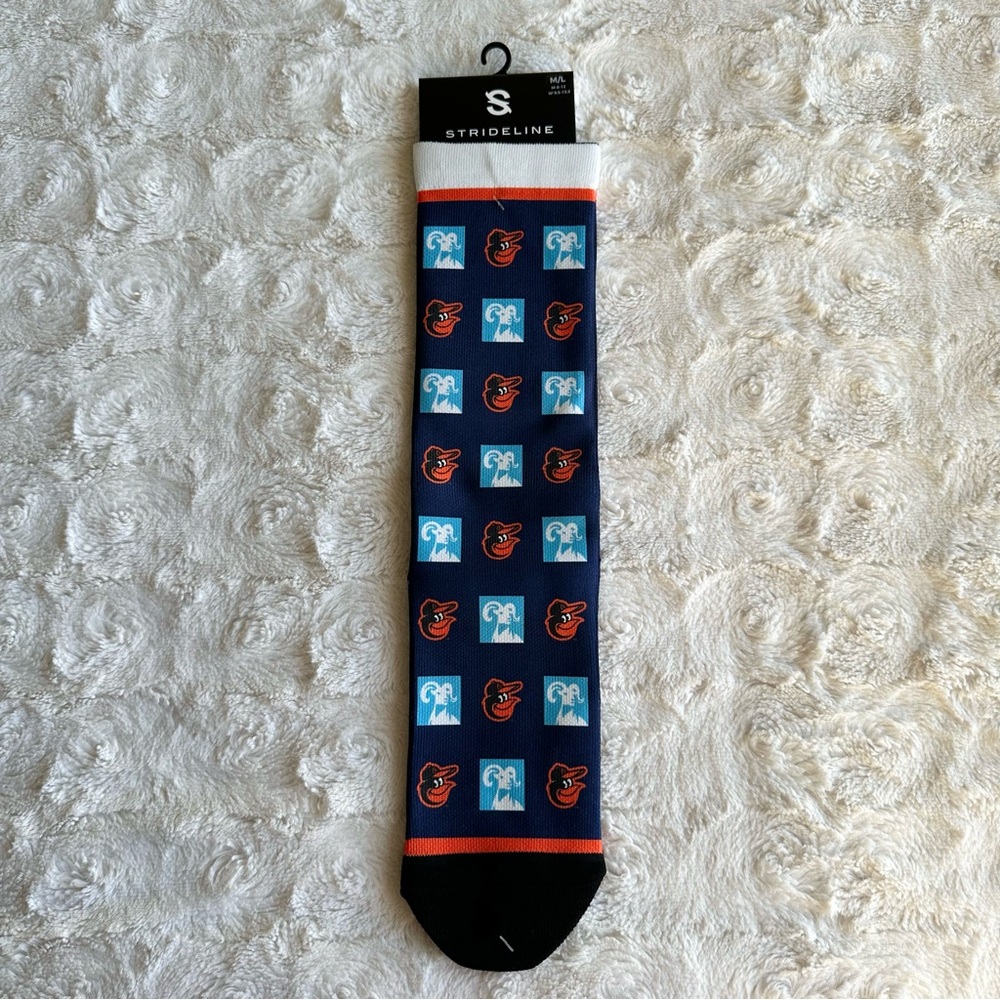 Baltimore Orioles Socks Adult M/L Blue Orange Bird Baseball Promo MLB Crew NWT